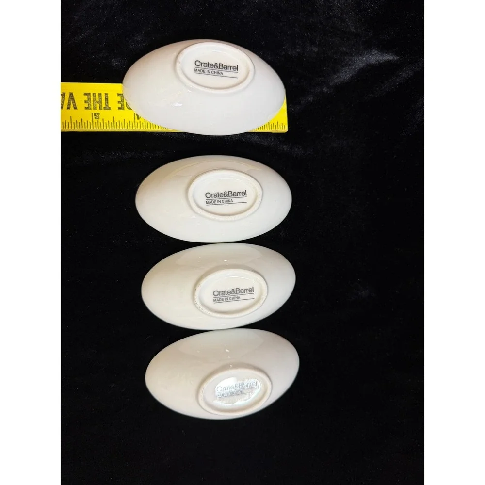 Crate & Barrel Mini Oval Sauce Dish Porcelain White Dipping Bowls Set of 4